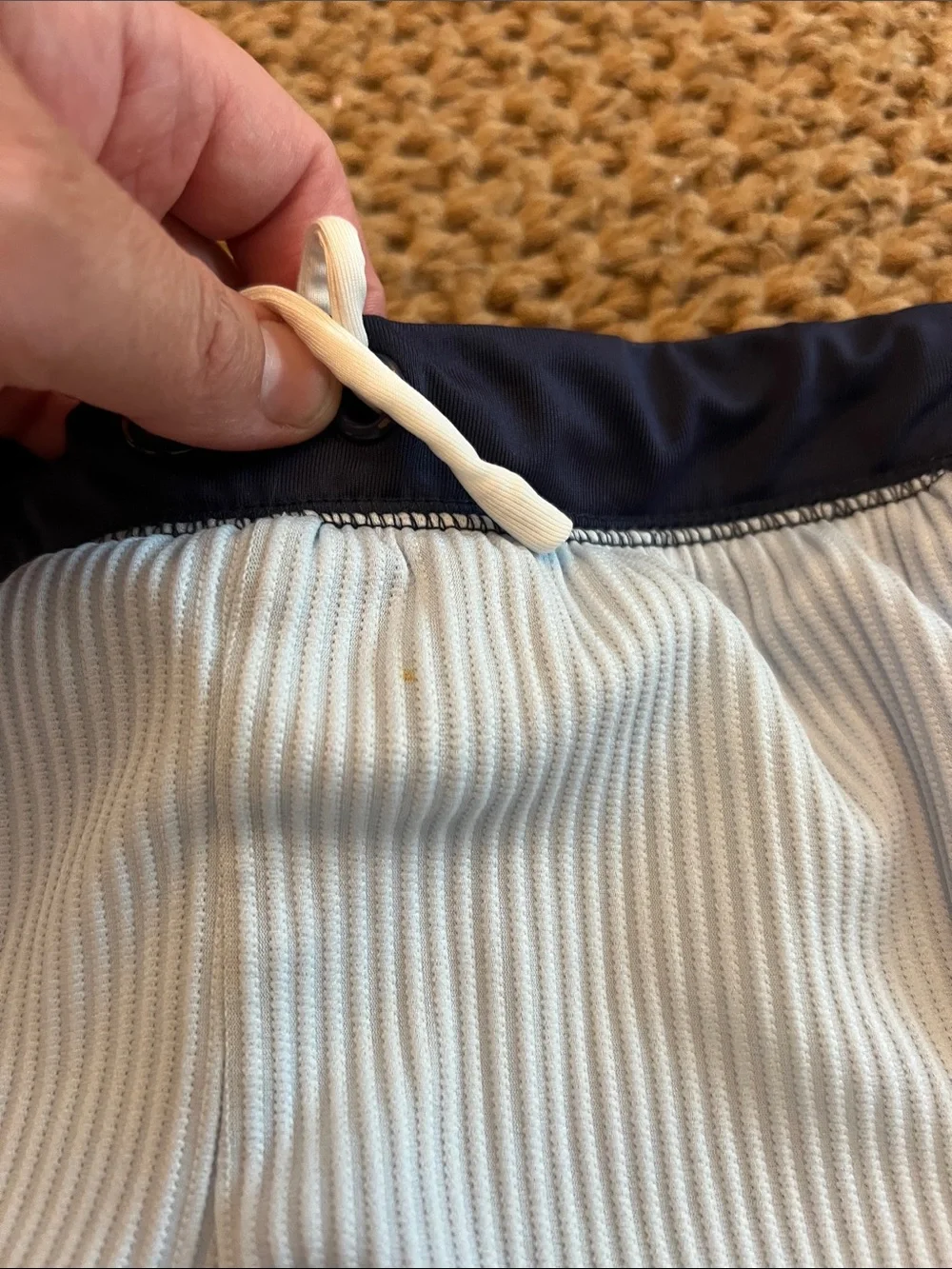 Light Blue Ribbed swim  Shorts with Navy Trim